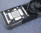 The alleged RTX 4090 Founders Edition body showing one of its two large fans. (Image source: Chiphell)